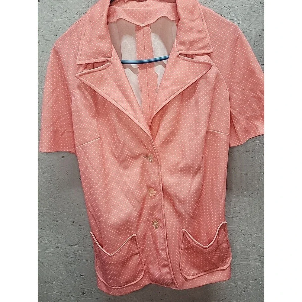 Vtg 1970's Handmade Blazer Smock Suite Jacket‎ Pink Poke A Dot Sz 2x